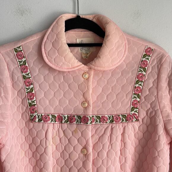 Vintage Loungees quilted flower detail button up house coat robe sz 12 - Picture 2 of 8
